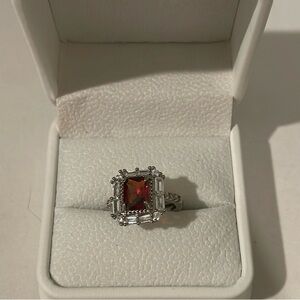 Red zirconia diamond silver ring